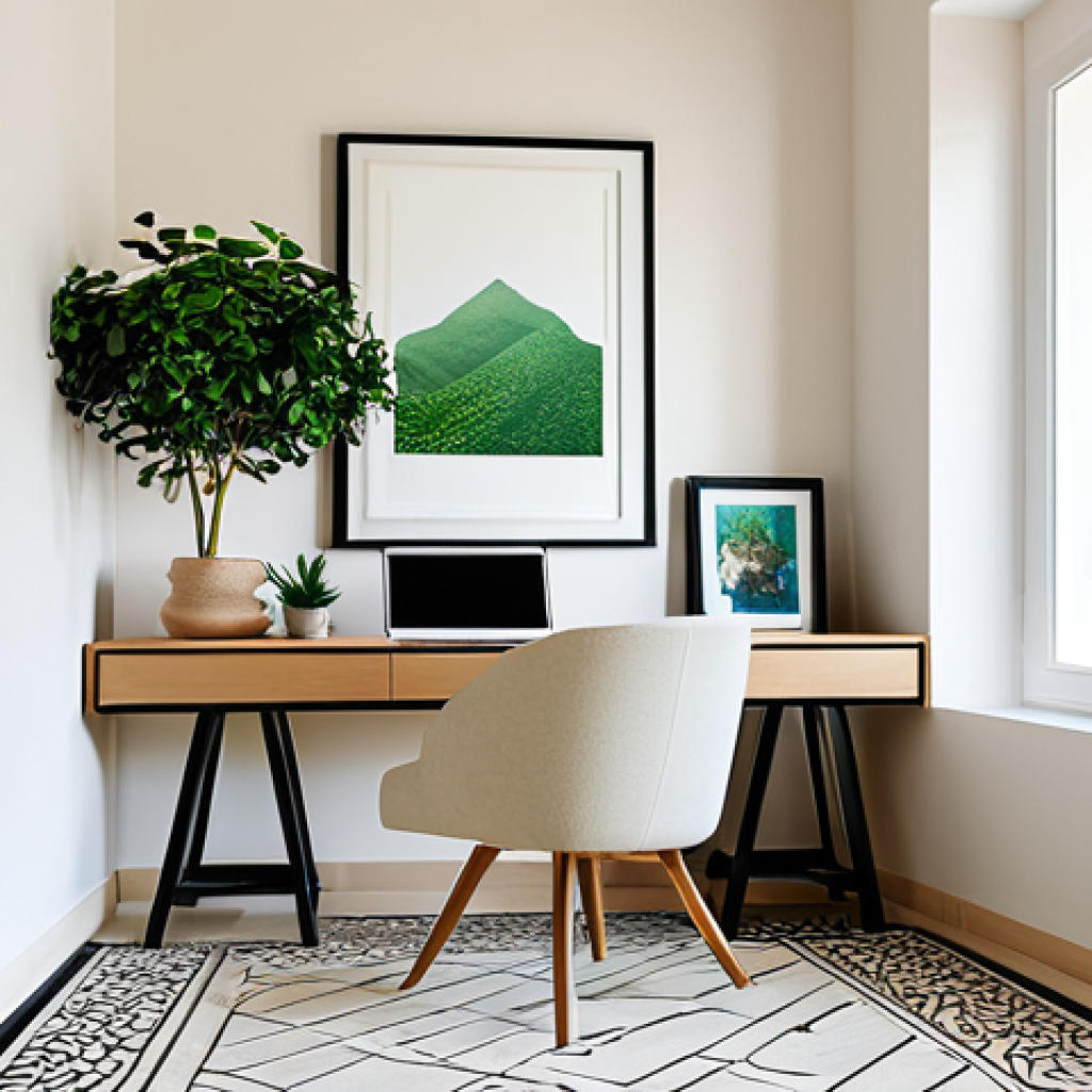 원격근무의 효율성을 높이는 공간 재구성 - The Tranquil Corner - Oasis of Calm**
"A serene and inviting home office nook in a modern, clean...