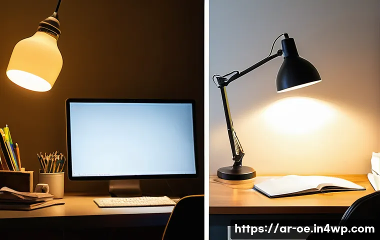원격근무 공간에서의 조명 최적화 - **Prompt:** A dynamic, split-screen image showcasing the stark contrast between inadequate and optim...