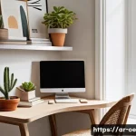 Home 22 가성비 좋은 원격근무 공간 구성 아이디어 - **Prompt:** A cozy and inspiring home office carved out of a small, unused corner in a modern, light...