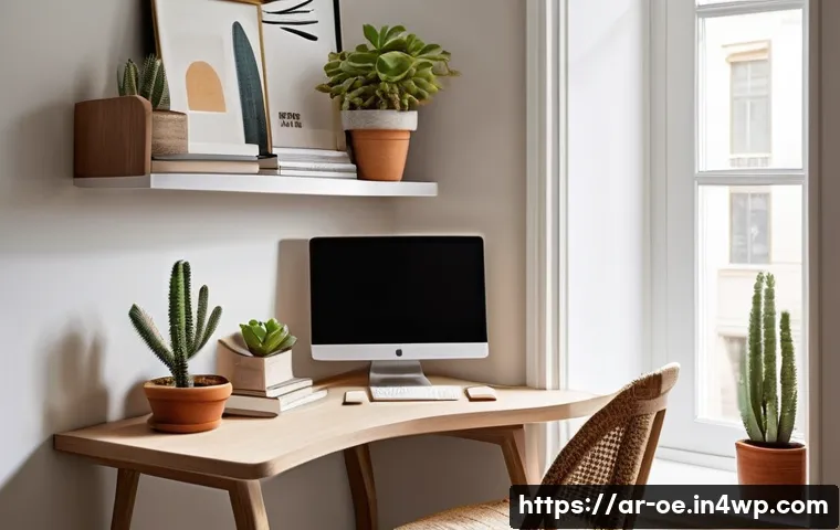 가성비 좋은 원격근무 공간 구성 아이디어 - **Prompt:** A cozy and inspiring home office carved out of a small, unused corner in a modern, light...