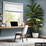 Home 20 원격근무 공간에서의 기술적 장비 유지관리 - A modern home office setup designed for an Arabic-speaking professional working remotely, featuring ...