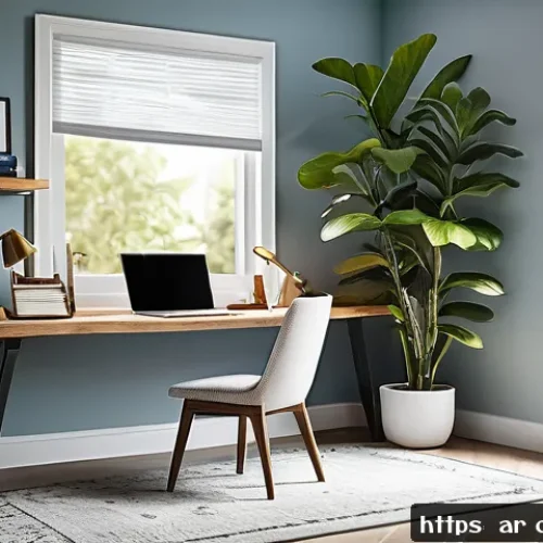 Home 32 원격근무 공간에서의 기술적 장비 유지관리 - A modern home office setup designed for an Arabic-speaking professional working remotely, featuring ...